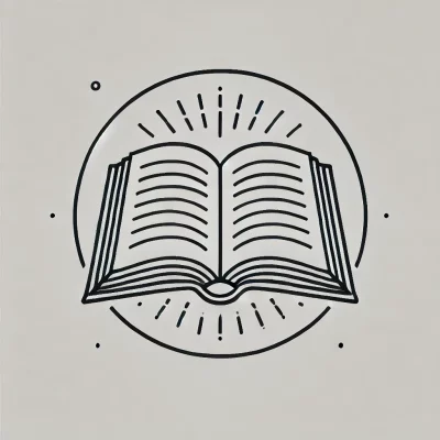 DALL·E 2024-11-26 14.07.43 - A minimalist line drawing of an open book with clean, defined outlines, slightly more intricate details like visible pages, and a subtle halo effect s