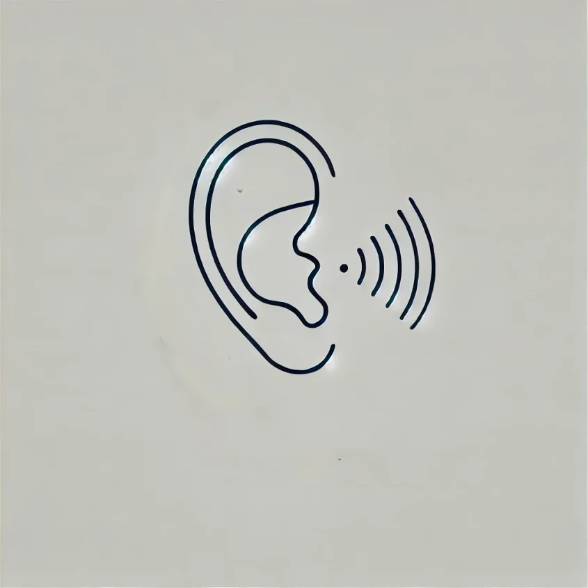 DALL·E 2024-11-26 14.09.00 - A minimalist illustration of an ear, designed in a clean and abstract style with thin, simple lines. The ear is isolated with no additional elements,